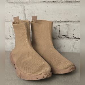Streetwear Society Knit Sock Sneakers Tan Size 37 Chunky Sole Slip-On